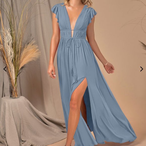 Dusty blue boho inspired ruffle dress - Picture 1 of 3